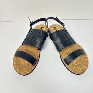 Korks by Kork-Ease Woven Strap Cork Footbed Sandals Black Womens